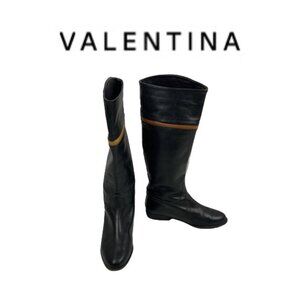Valentina Black Boots With Tan Trim Boots. Sz 36